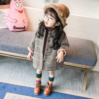 YueBin女童中长款外套2020秋冬新款韩版女宝宝格子大衣儿童洋气毛呢上衣毛衣