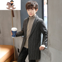 YueBin男童呢大衣外套中长款条纹秋冬潮中大儿童加厚保暖毛呢子夹棉大衣毛衣