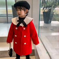 YueBin蓝小爸女童冬装2020新款韩版中长款毛呢外套双排扣宝宝夹棉大衣毛衣