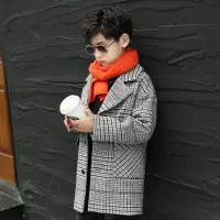 YueBin男童呢子大衣中长款毛呢外套2020秋冬新款洋气冬装加棉加厚格子衣毛衣
