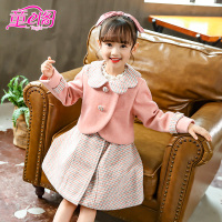 YueBin女童千鸟格背心裙套装儿童秋冬装毛呢大衣外套洋气可爱两件套裙子毛衣