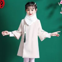 YueBin琦芯女童旗袍秋冬新年中国风儿童唐装夹棉外套加厚毛呢大衣拜年服毛衣