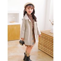YueBin女童秋冬新款洋气百搭毛呢中长款外套儿童双面呢大衣中大童装呢子毛衣
