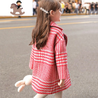 YueBin女童大衣2020新款洋气中大儿童毛呢夹棉外套妮子红色中长款冬装毛衣