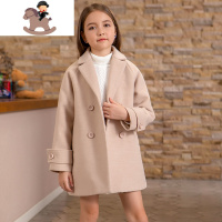 YueBin女童毛呢大衣2020新款洋气冬装夹棉加厚童装儿童双排扣呢子外套女毛衣