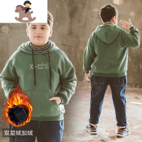 YueBin胖童男童冬卫衣加绒加厚2020新款冬装胖大童高领加绒加厚连帽上衣卫衣童