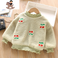 YueBin女童加绒卫衣2020冬装新款韩版樱桃印花长袖上衣女宝宝洋气套头衫卫衣童