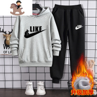 YueBin男童加绒卫衣秋冬装2020新款男孩大童男装中童11儿童12岁15加厚潮卫衣童