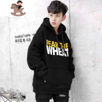 YueBin石头剪子布男童卫衣秋冬款12岁15大童韩版帽衫2020新款儿童装加绒卫衣童