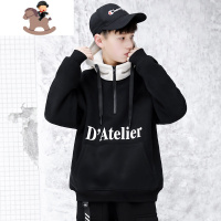 YueBin石头剪子布男童加绒卫衣2020新款儿童冬装加厚12岁15大童冬款帽衫卫衣童