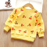 YueBin2020年秋冬装新款女童卫衣可爱女宝宝樱桃印花上衣儿童复合绒衫卫衣童