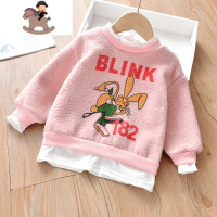 YueBin儿童加绒卫衣冬新款花边圆领保暖衣女童宽松上衣韩版百搭冬装洋气卫衣童