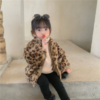 YueBin韩版童装2020冬季女童加绒保暖豹纹毛毛衣女宝宝冬装高领加厚外套外套童