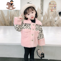 YueBin女童毛毛衣外套秋冬2020新款韩版洋气豹纹加绒上衣女宝小童网红潮外套童