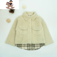 YueBin儿童羊羔绒外套冬款加厚叠穿假两件毛绒上衣1-5岁男女童衣服洋气外套童