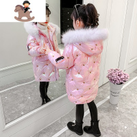 YueBin儿童羽绒棉服女童中长款2020新款中大童亮面洋气冬装加厚棉袄外套外套童