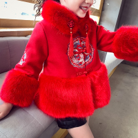 YueBin女童外套冬装新款中国风仿貂毛皮草中大童外套洋气小女孩呢子上衣外套童