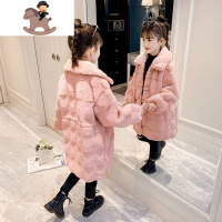 YueBin女童外套秋冬加绒儿童冬装加厚2020新款中大童皮草貂绒大衣中长款外套童