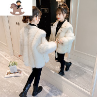 YueBin女童冬装洋气仿皮草加厚外套2020冬季洋气一体女孩大衣童装潮外套童