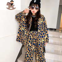 YueBin女童豹纹套装2020秋季新款儿童时尚潮服嘻哈阔腿裤街舞两件套洋气套装童