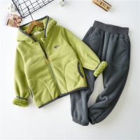 YueBin男童摇粒绒套装秋冬季中大童裤子上衣抓绒两件套儿童加绒连帽外套套装童