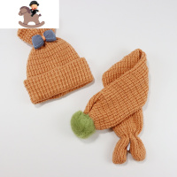 YueBin冬季女宝宝针织毛线帽围巾套装男童可爱保暖护耳套头帽子儿童围脖套装童