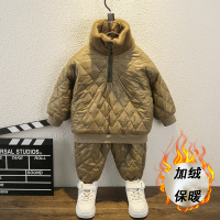 YueBin小童加绒套装男童毛绒军绿色外出儿童秋冬棉衣宝宝帅气冬季两件套套装童