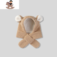 YueBin儿童帽子围巾套装一体冬季宝宝可爱超萌防风帽秋冬婴儿护耳帽幼儿套装童