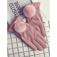 富名洋皮手套女冬学生韩版可爱卡通薄款獭兔毛触屏加绒加厚保暖防寒手套