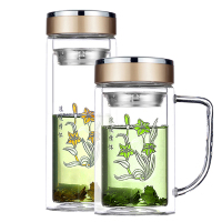 渊之源 双层玻璃杯耐热玻璃泡茶杯子办公过滤水杯男女式微保温杯 内层批量可定制