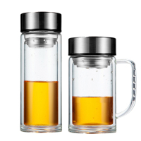 渊之源双层玻璃杯耐热加厚水晶泡茶杯子男女式带盖过滤便携微保温办公水杯大容量1000ml