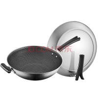 苏泊尔不粘锅炒锅304不锈钢蜂窝X晶盾炒菜锅32CM 电磁炉燃气通用锅具 32CM可立盖 CC32JA1