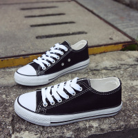 2019夏季女士帆布鞋学生韩版低帮平底鞋情侣百搭板鞋透气黑白球鞋