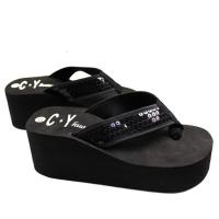 夏季亮片厚底人字拖坡跟拖鞋沙滩凉拖鞋 女