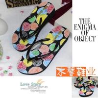 时尚彩虹斑点高跟人字拖女夏EVA家居凉拖沙滩鞋