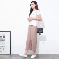 夏季高腰百褶阔腿裤女式大码宽松透气薄款九分休闲裤