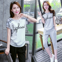 2019夏季运动套装女韩版圆领休闲服短袖七分裤两件套