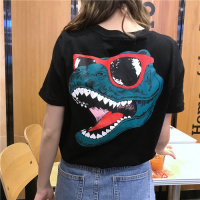 ins超火夏装2019新款韩国恐龙衣服红短袖T恤女港风情侣大版宽松上衣