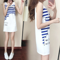 夏季无袖连衣裙小清新印花修身显瘦中长款打底女式a字裙