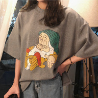网红卡通印花T恤新款韩版百搭宽松学生短袖T恤女学院风休闲上衣