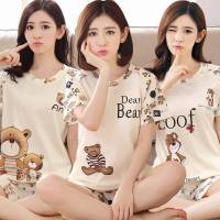 睡衣女夏季短袖短裤宽松套装韩版休闲条纹简约家居服两件套