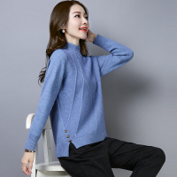 短款半高圆领加厚毛衣女秋冬季新款宽松韩版百搭针织打底衫