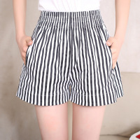 女装短裤大码休闲热裤显瘦外穿竖条纹高腰阔腿