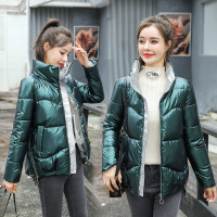 冬季新款女士短款棉服韩版宽松棉服亮面休闲立领加厚外套