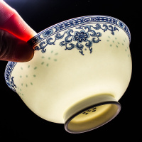 景德镇陶瓷防烫家用中式青花瓷米饭碗10个只装骨瓷高脚碗高档礼品