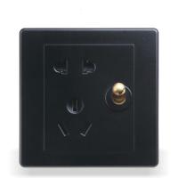 BE黑色纯铜拨杆五孔插座带开关一开五孔双控开关插座86型单联五孔