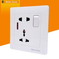 梅兰日兰86型港式英制二三插座带开关用一开五孔插座指示灯面板