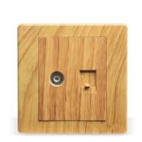 电视电脑面板BE木纹色网线和有线电视插座网络带TV插座86型