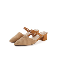 拉夏贝尔2019新款包头中跟凉鞋女两穿学生女人百搭粗跟女鞋凉拖女