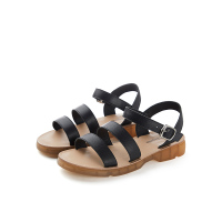 拉夏贝尔罗马凉鞋女2019年新款夏季时尚百搭一字带平底女鞋豹纹底